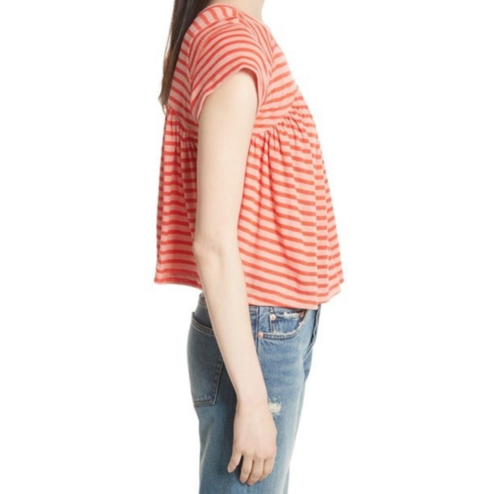 FREE PEOPLE “Jojo Stripe” T-Shirt in Coral